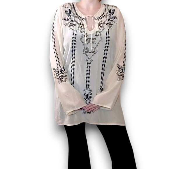 BIYA by JOHNNY WAS 100% Silk Embroidered Tunic Top Blouse - Picture 1 of 9